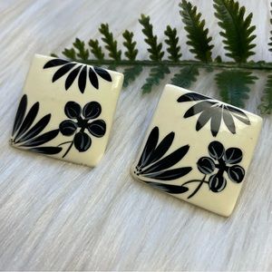 Vintage Painted ceramic square earrings